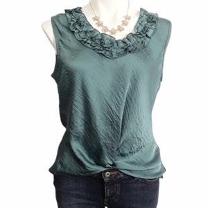 Larry Levine Teal Polyester Sleeveless Ruffled Top NWT sz L